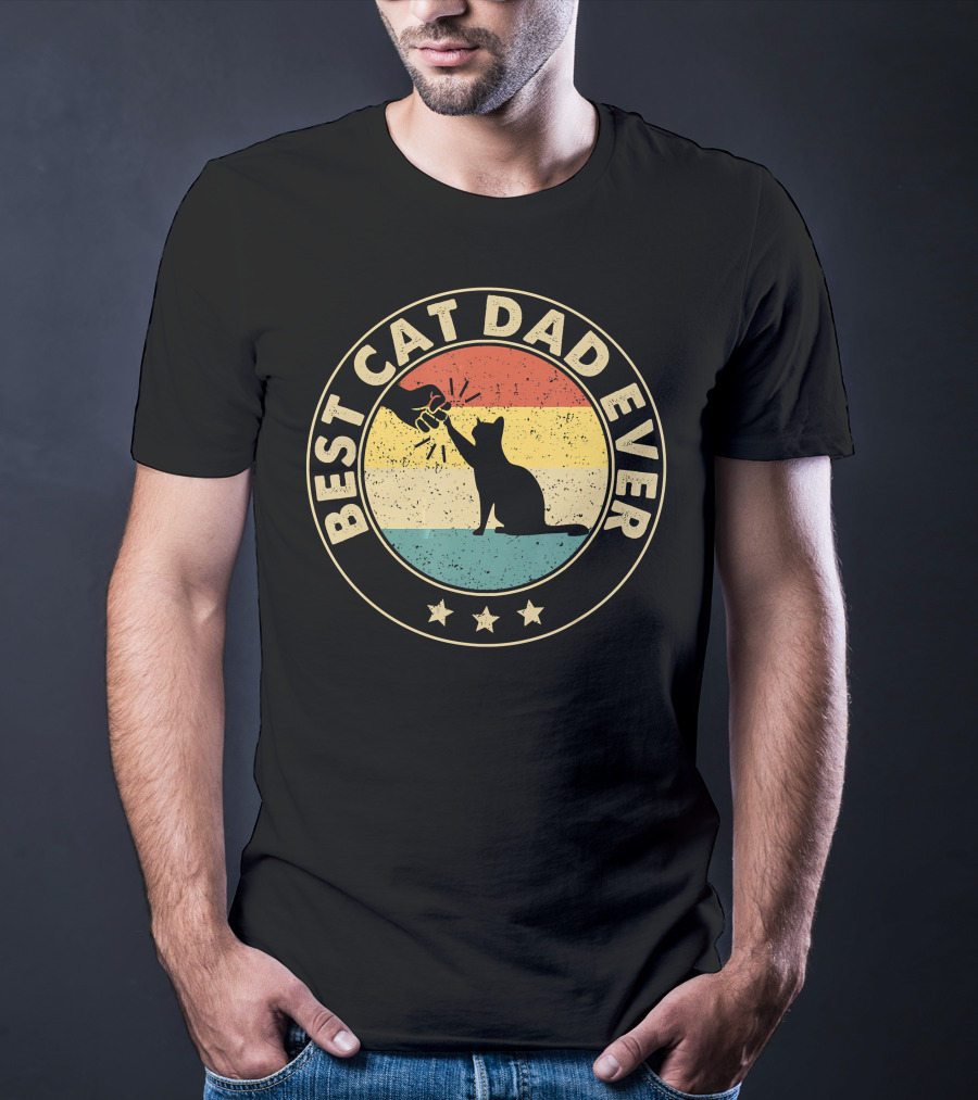 Best Cat Dad Ever Retro Cat Lovers Fist Bump Vintage Stripes T-Shirt
