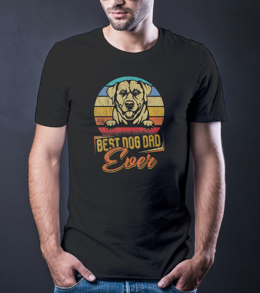 Best Dog Dad Ever Labrador Retro Stripes T-Shirt