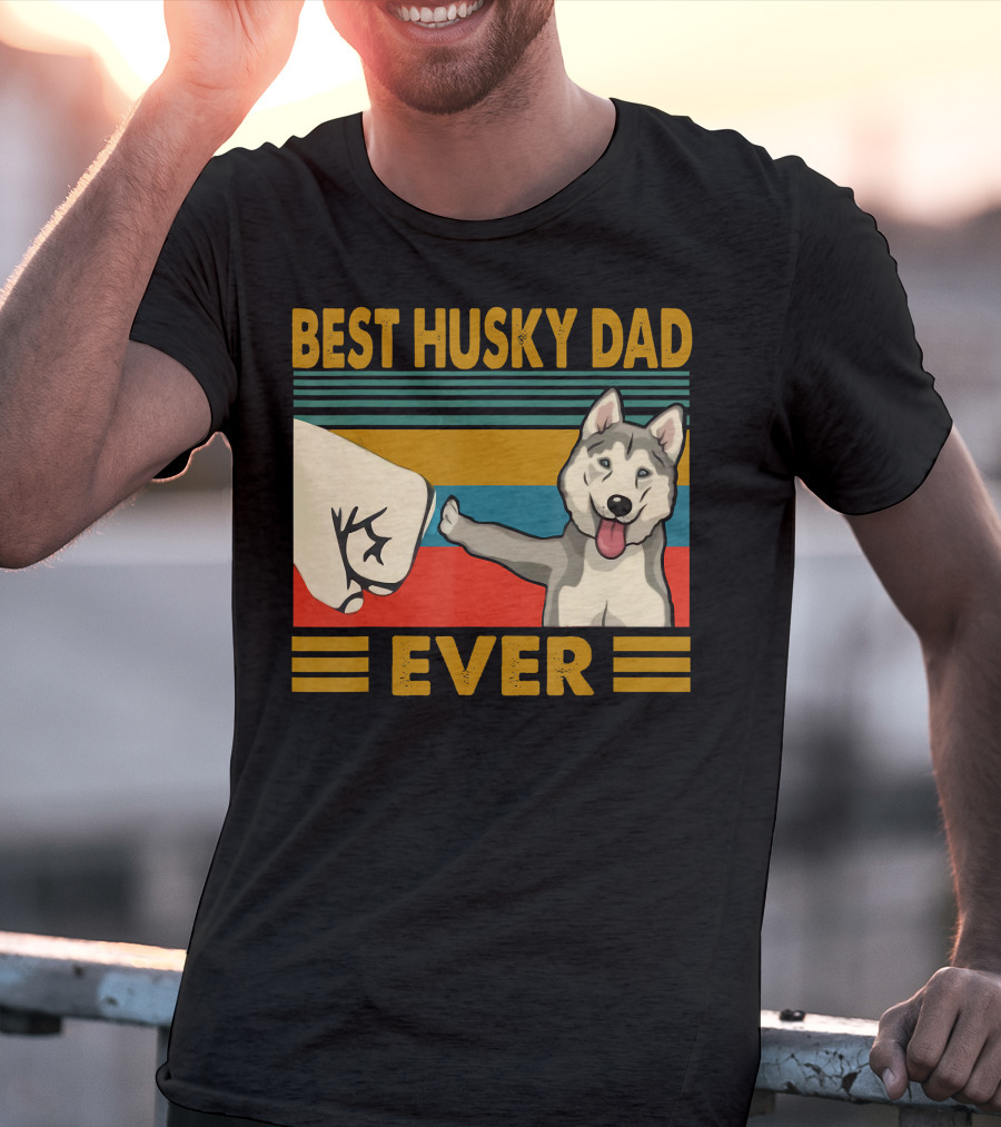 Best Husky Dad Ever Fist Bump With Husky T-Shirt