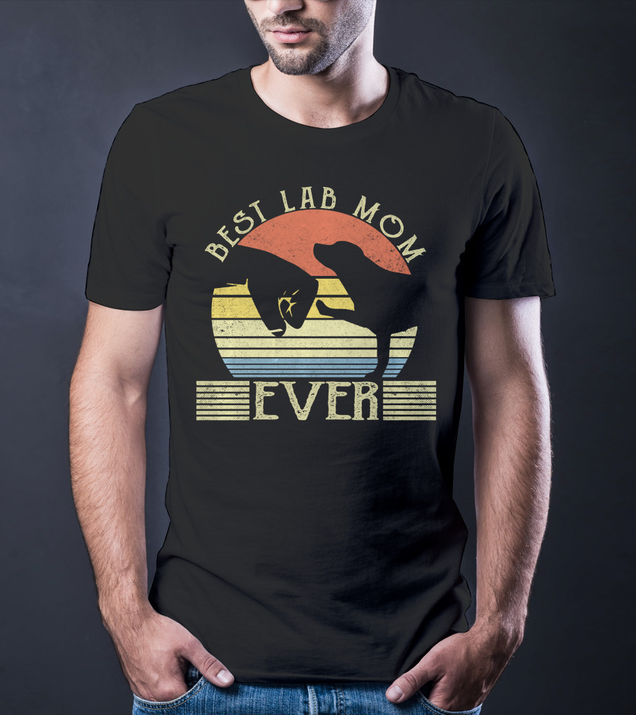 Best Lab Mom Ever Retro Labrador Retriever Sunset Stripe T-Shirt