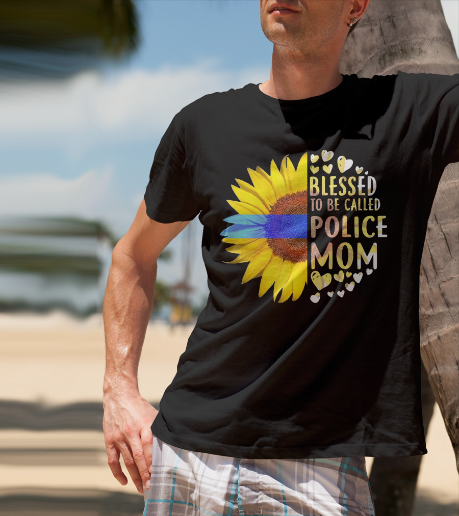 Blessed To Be Called Police Mom Sunflower Heart Elements T-Shirt