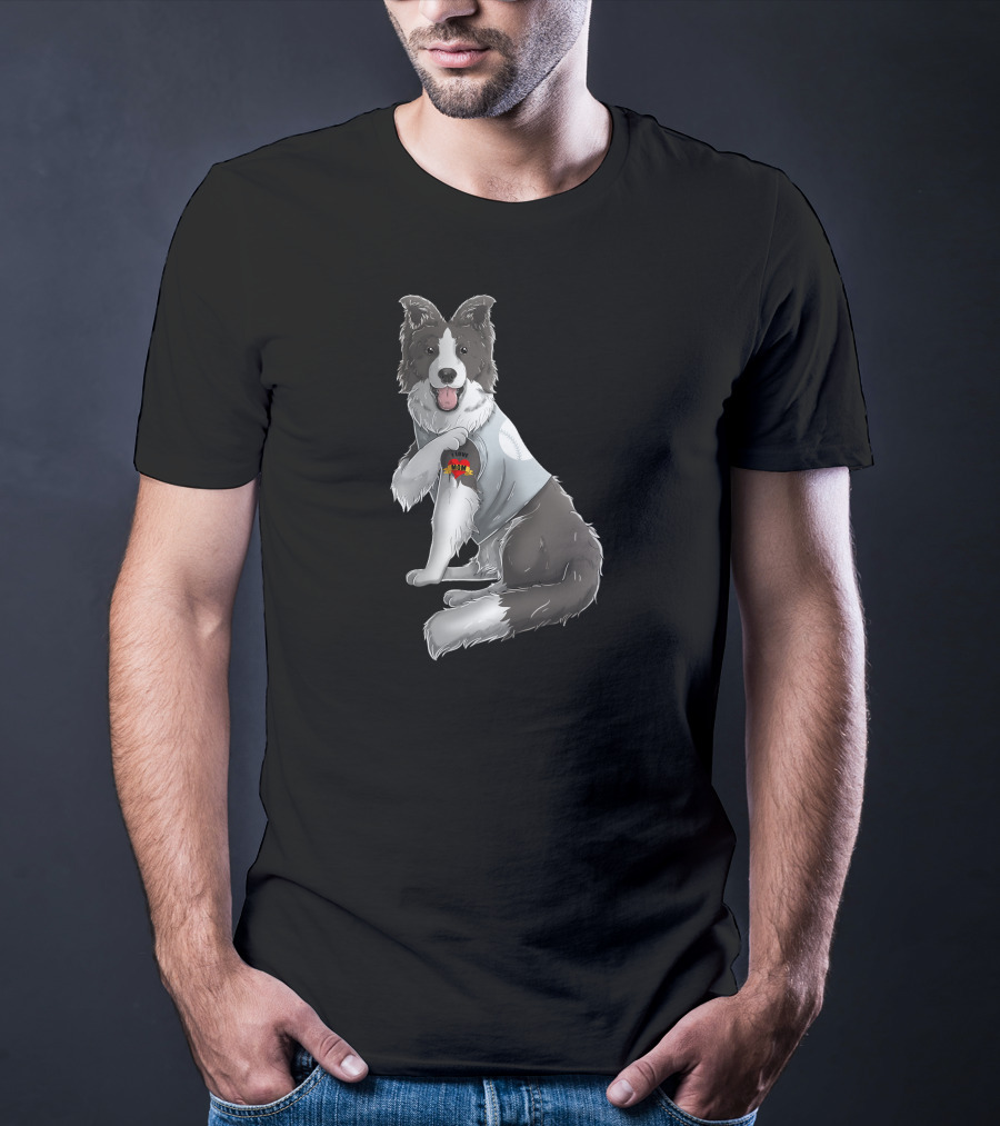Border Collie Heart Tattoo I Love Mom Dog T-Shirt