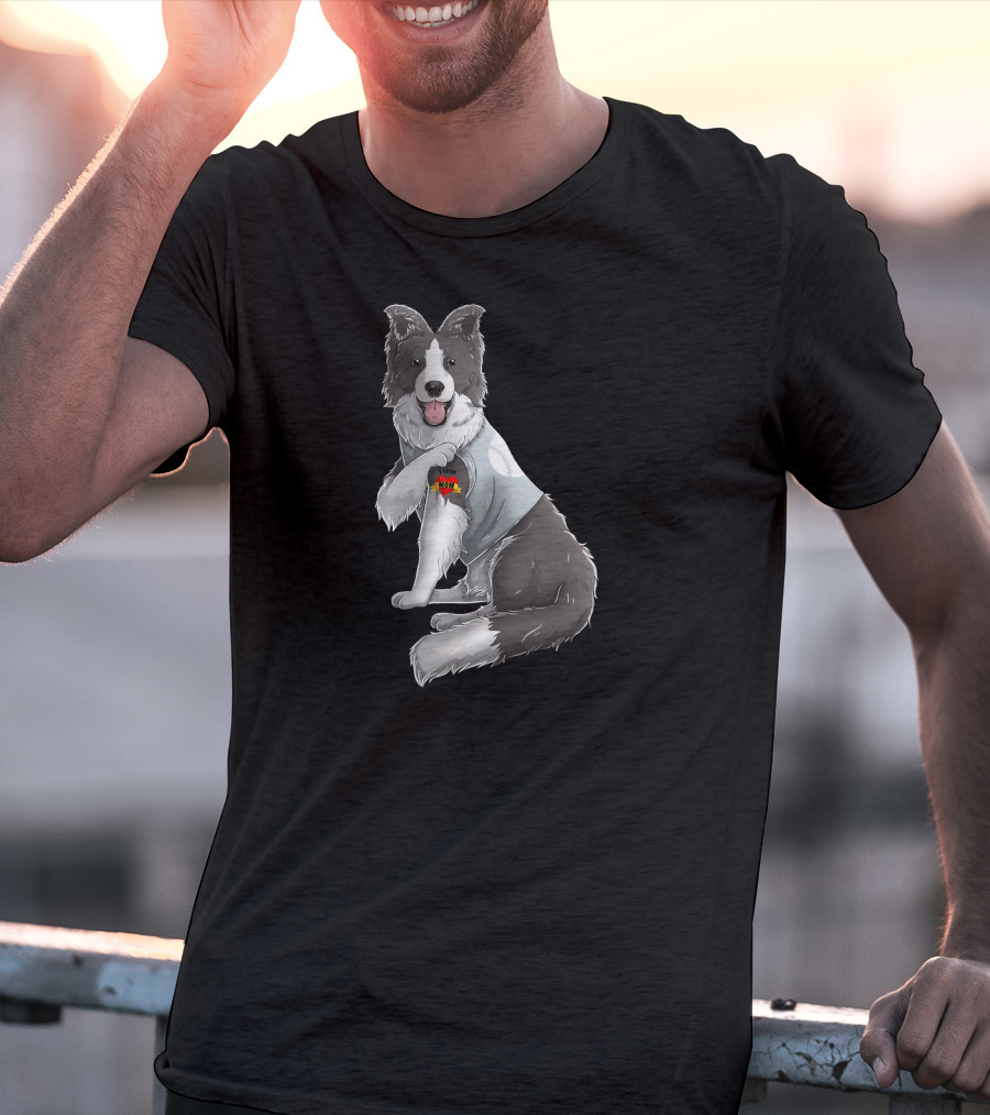Border Collie Heart Tattoo I Love Mom Dog T-Shirt