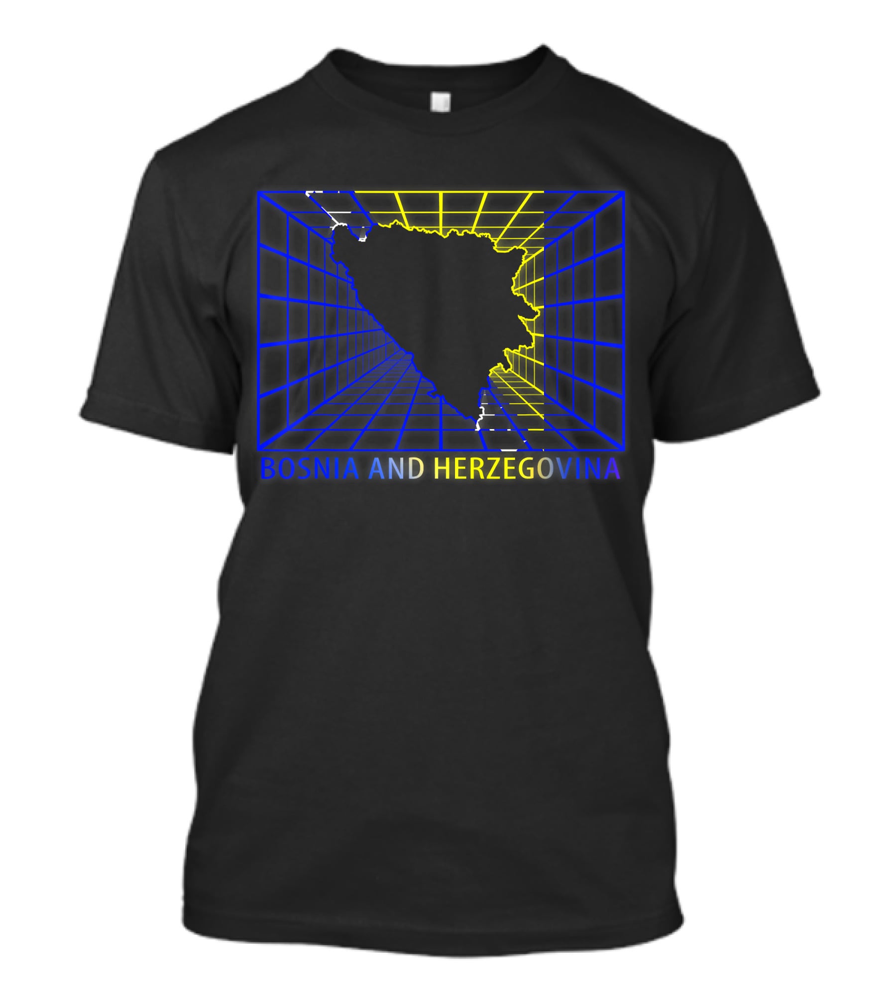 Bosnia And Herzegovina Map Bosnian Neon Grid T-Shirt