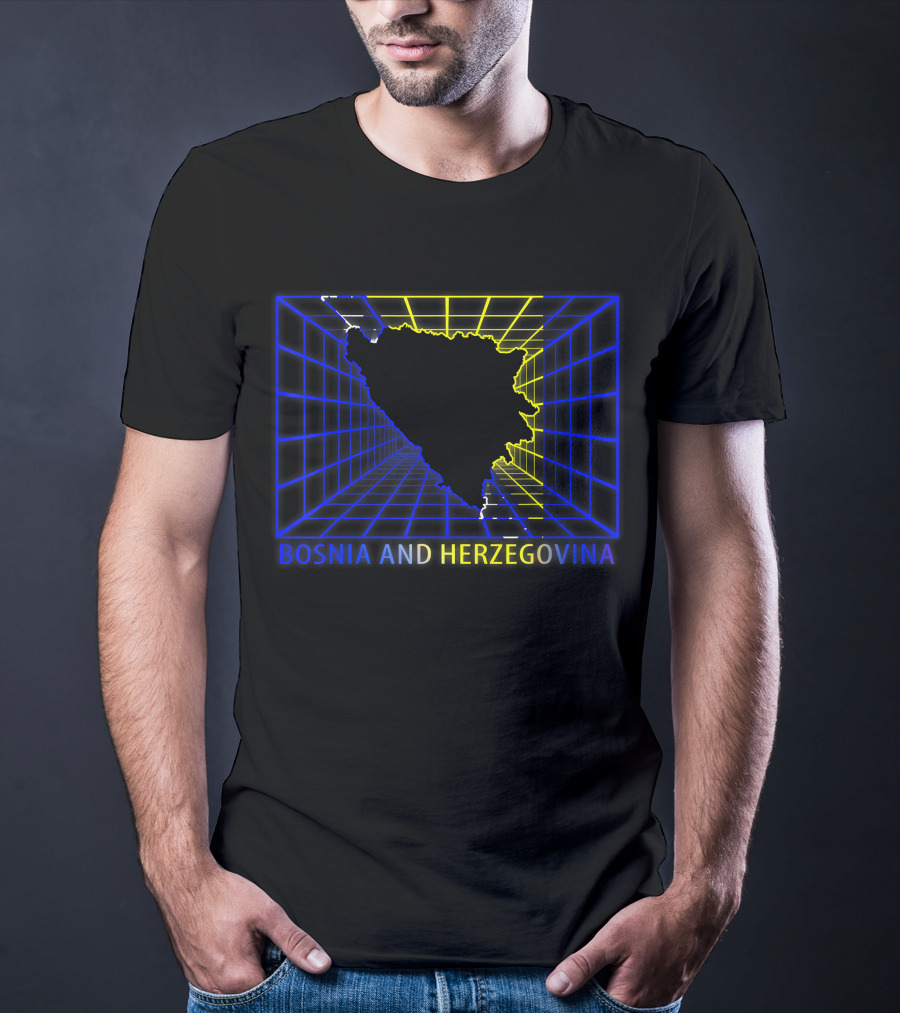 Bosnia And Herzegovina Map Bosnian Neon Grid T-Shirt