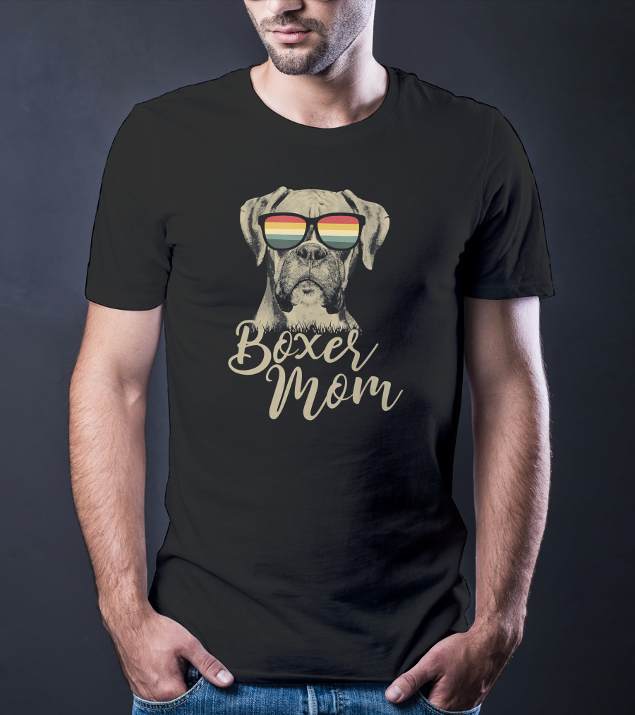 Boxer Mom Funny Boxer Dog With Colorful Sunglasses T-Shirt
