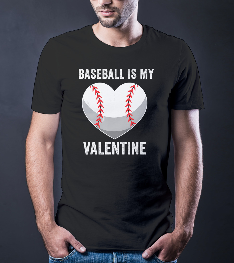Baseball Is My Valentine Heart Boys Valentine's Day Baseball Player T-Shirt