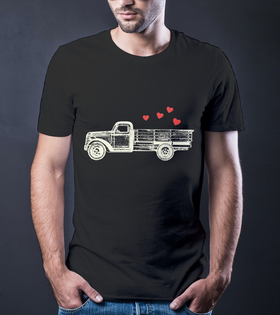 Boys Vintage Truck Hearts Cute Valentine T-Shirt