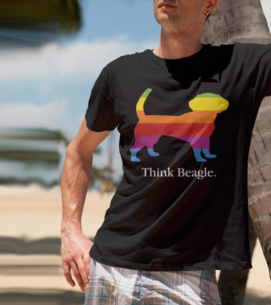 Think Beagle Rainbow Striped Dog T-Shirt