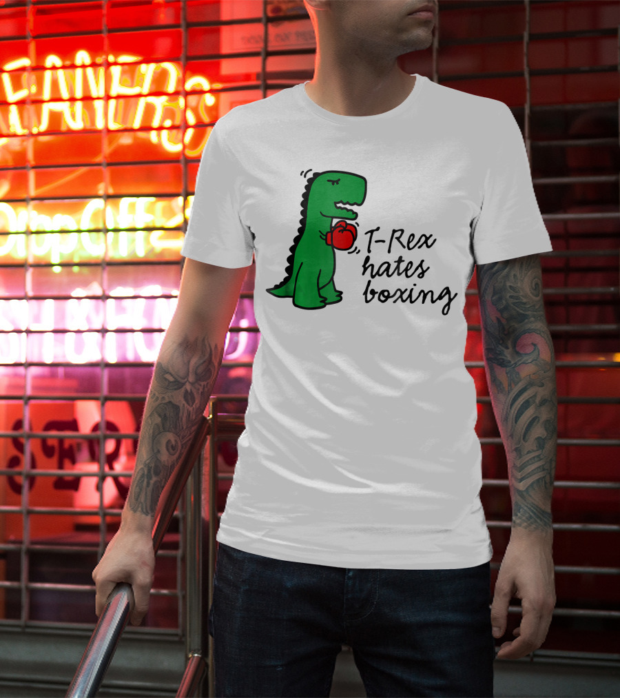 T Rex Hates Boxing Dinosaur With Red Boxing Glove T-Shirt