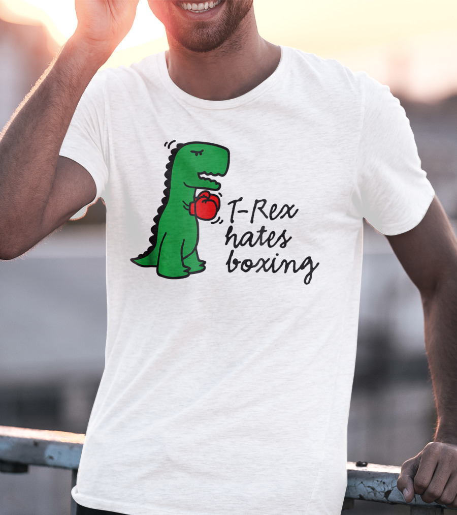 T Rex Hates Boxing Dinosaur With Red Boxing Glove T-Shirt