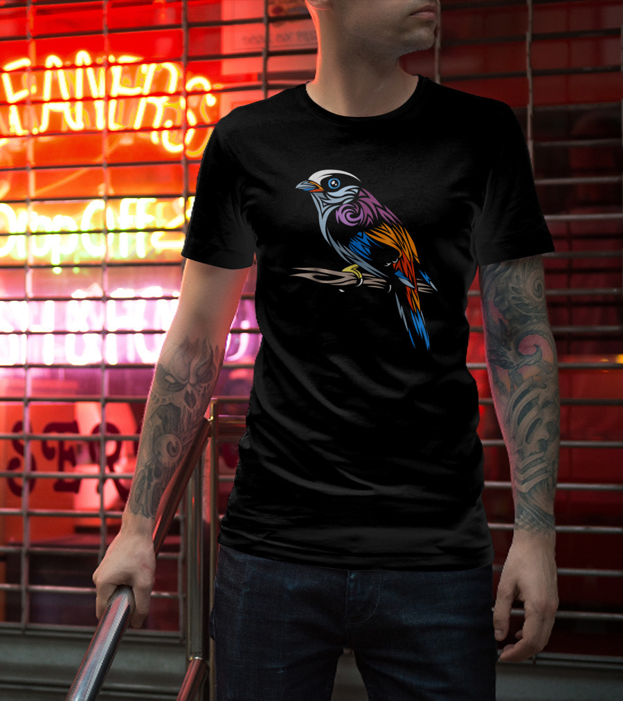 Colorful Tribal Sparrow Tropical Bird T-Shirt