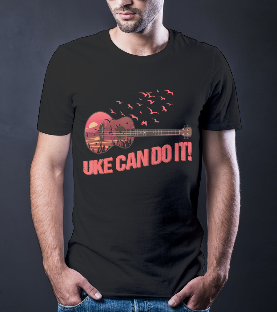 Uke Can Do It Sunset Birds And Lake Scene T-Shirt
