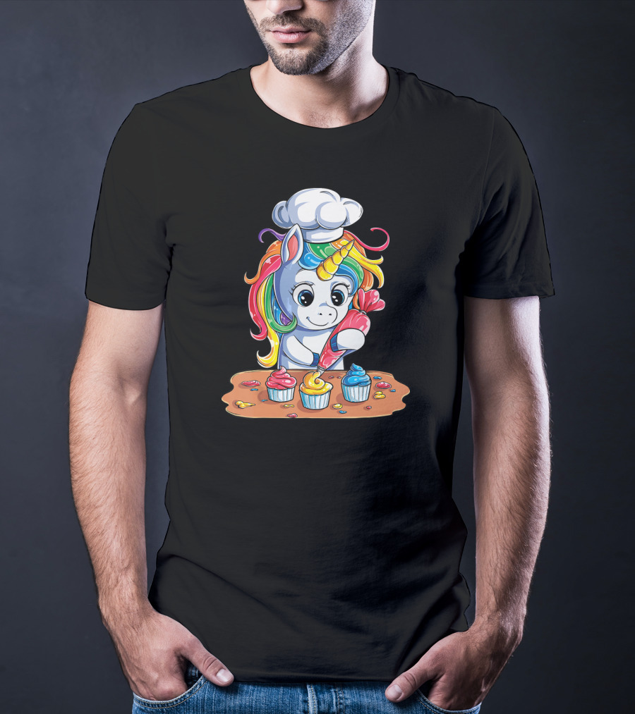 Unicorn Cupcake Girls Rainbow Baking Unicor Chef T-Shirt