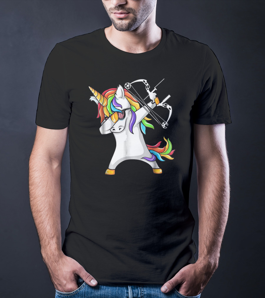 Unicorn Dabbing With Colorful Bow And Arrow Archery T-Shirt