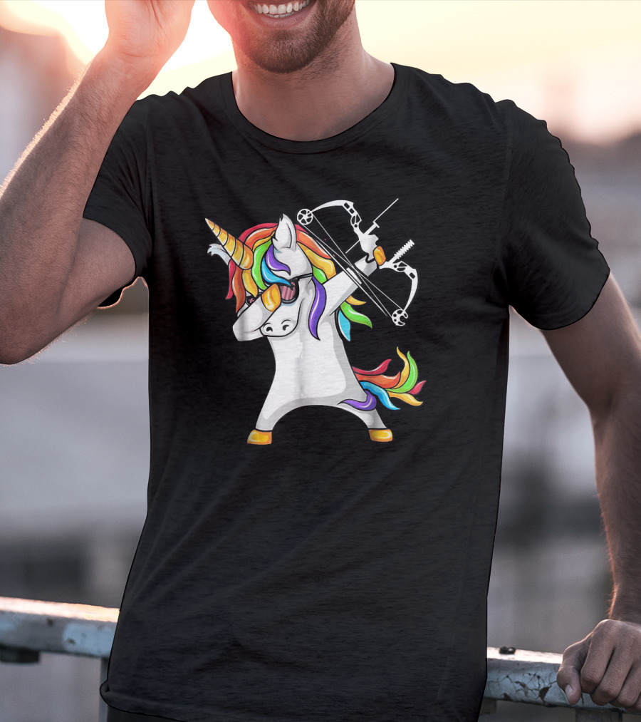 Unicorn Dabbing With Colorful Bow And Arrow Archery T-Shirt