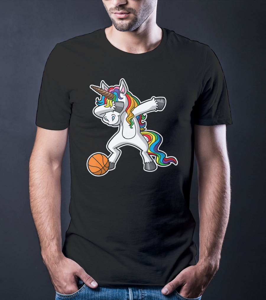 Unicorn Dabbing Basketball Rainbow Mane T-Shirt
