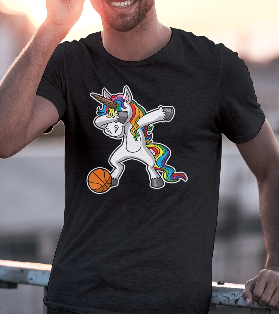Unicorn Dabbing Basketball Rainbow Mane T-Shirt