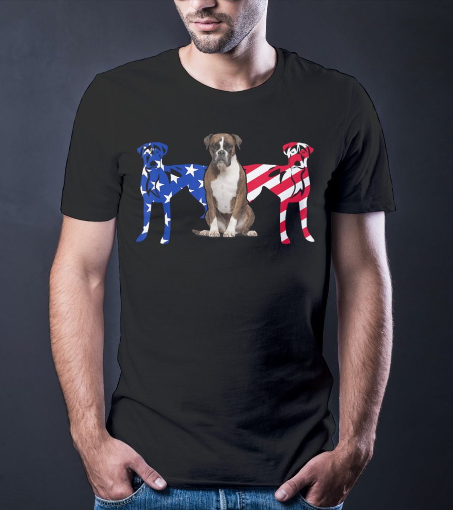 Unique Boxer Dog Patriotic American Flag T-Shirt