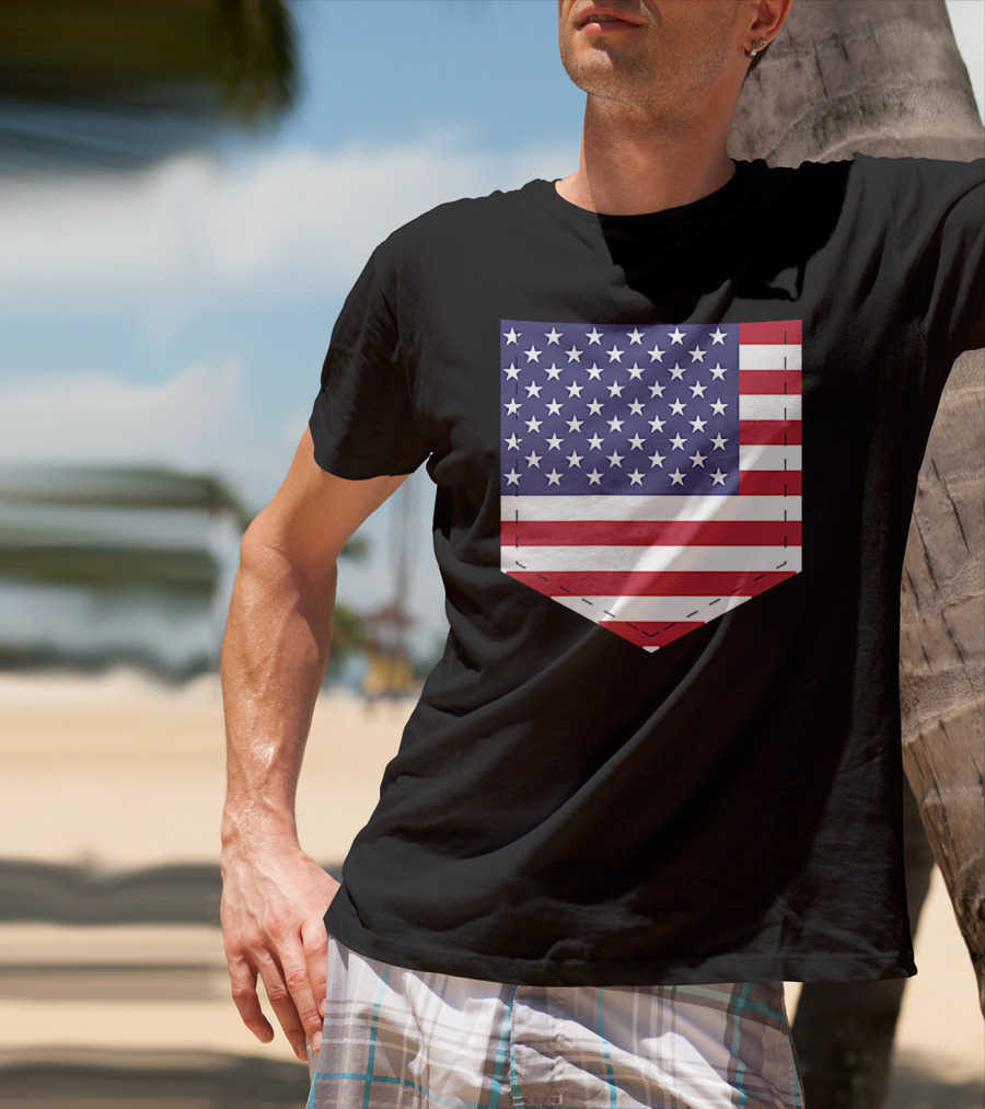 United States Flag Pattern Pocket T-Shirt