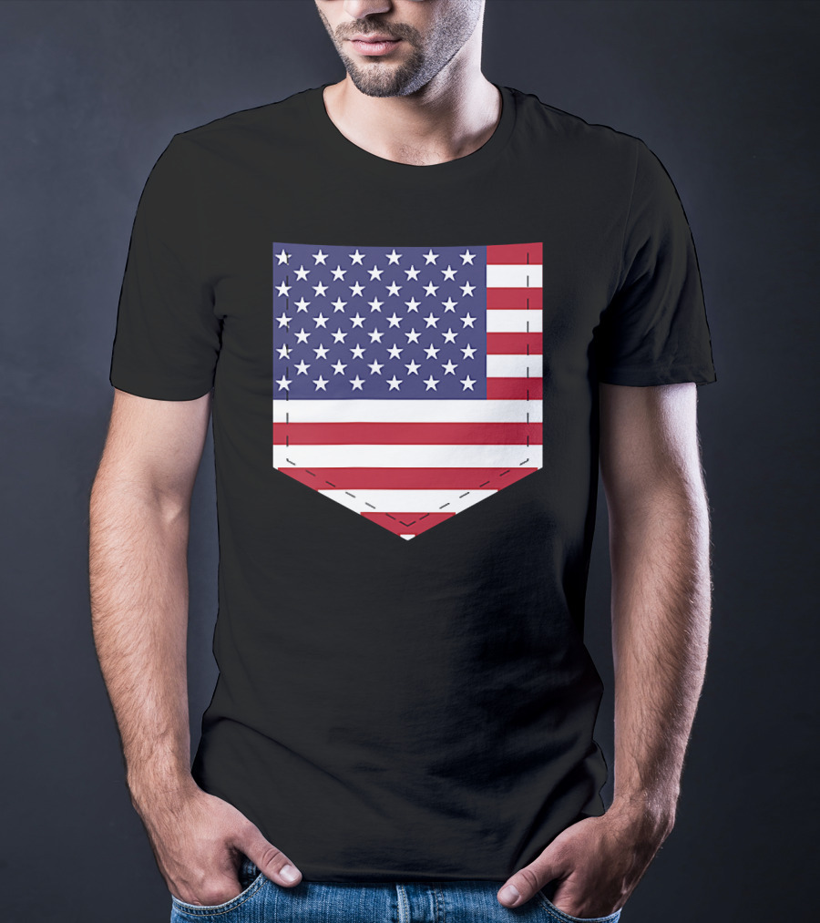 United States Flag Pattern Pocket T-Shirt