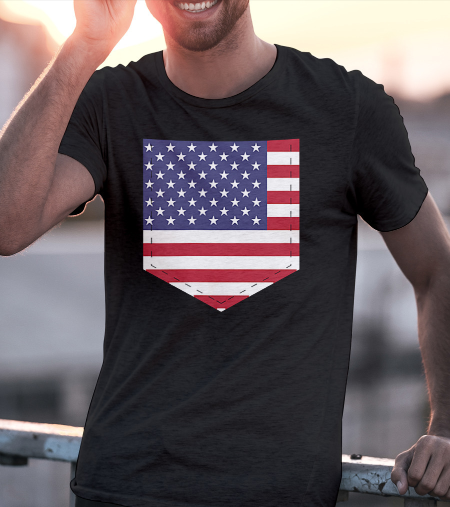 United States Flag Pattern Pocket T-Shirt