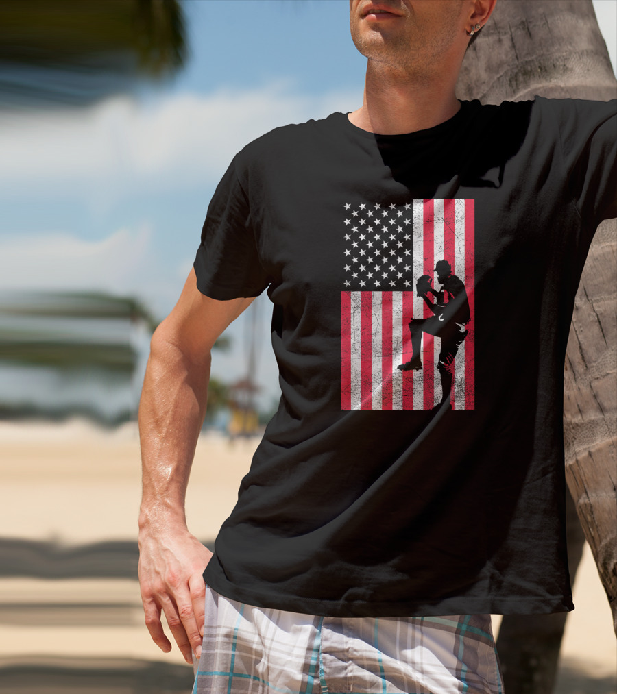 USA American Flag Baseball Pitcher Red White Blue T-Shirt