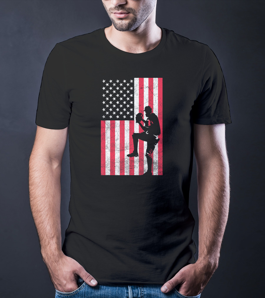USA American Flag Baseball Pitcher Red White Blue T-Shirt