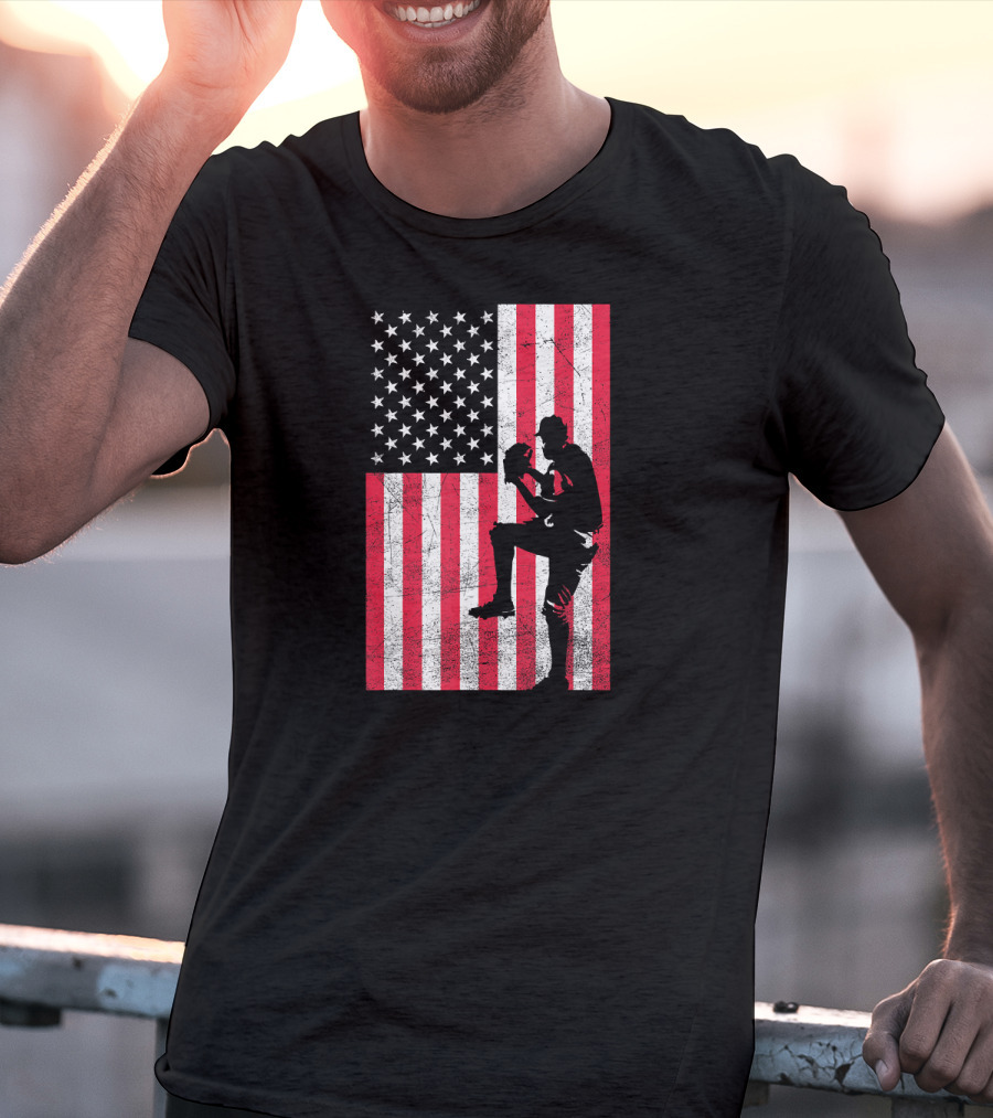 USA American Flag Baseball Pitcher Red White Blue T-Shirt