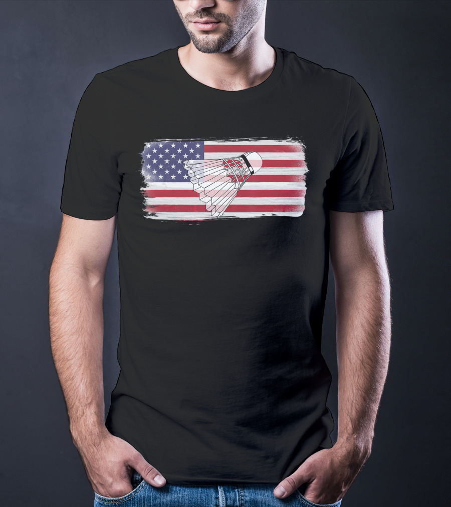 USA American Flag Badminton Shuttlecock Perfect Player T-Shirt