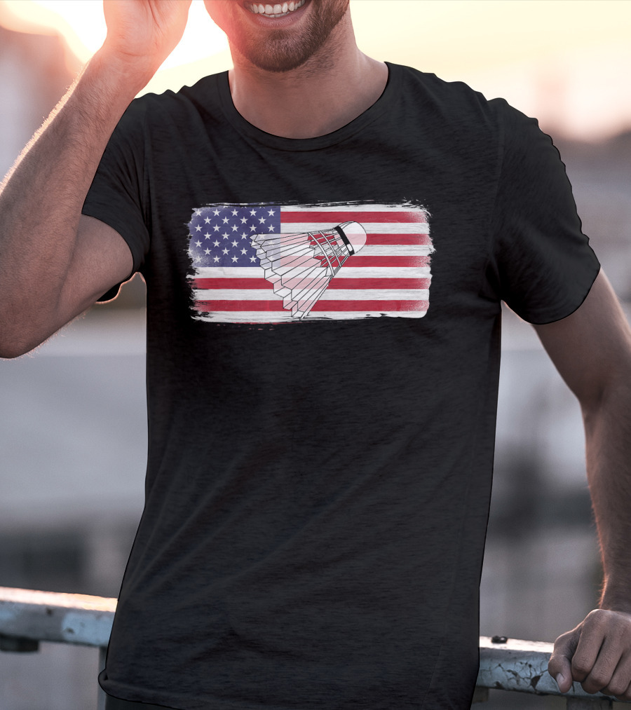 USA American Flag Badminton Shuttlecock Perfect Player T-Shirt