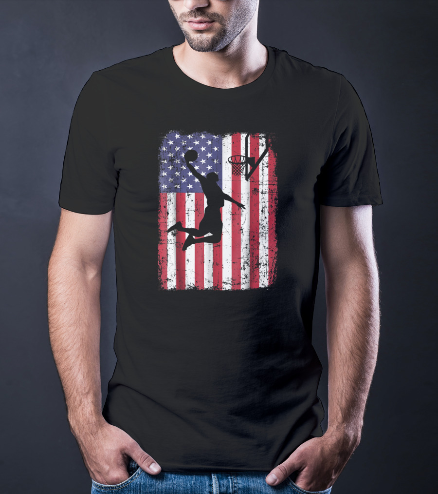 USA American Flag Basketball Dunk T-Shirt