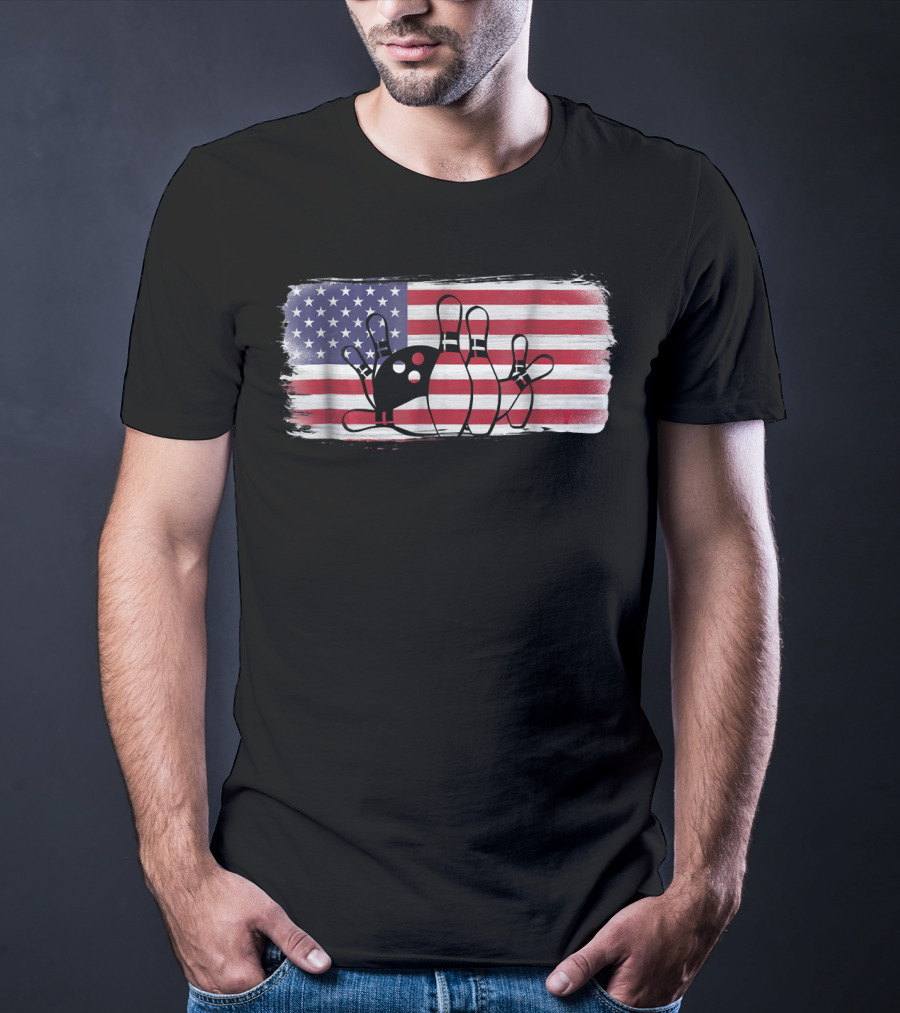 USA American Flag Bowling Fan Player Perfect Strike Patriotic T-Shirt