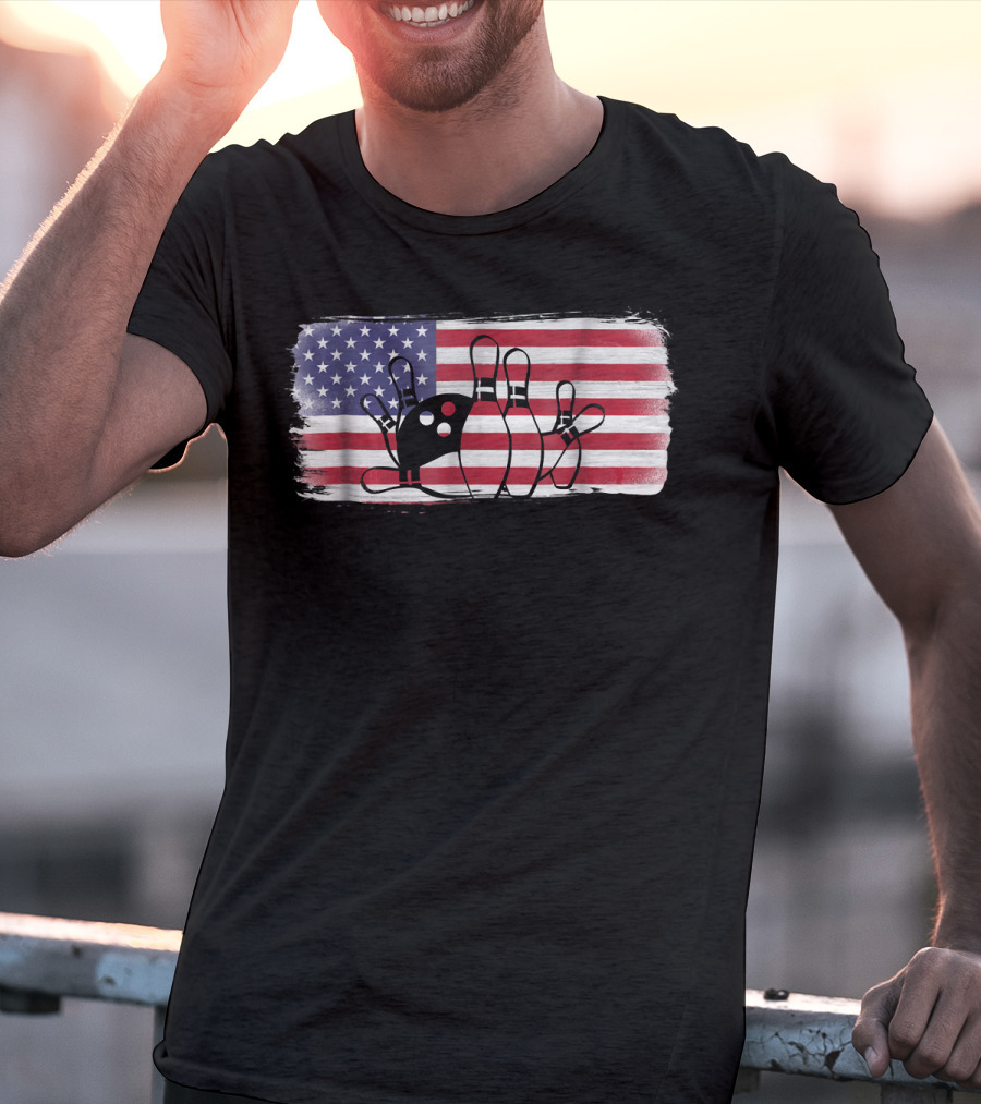 USA American Flag Bowling Fan Player Perfect Strike Patriotic T-Shirt