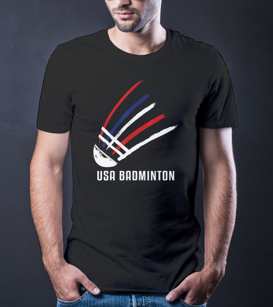 USA Badminton Shuttlecock Red White Blue Striped Sport T-Shirt