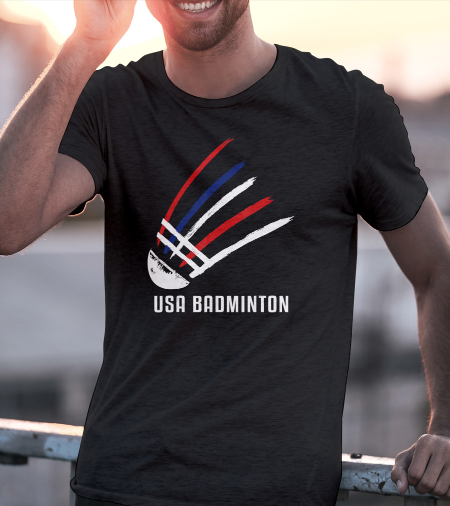 USA Badminton Shuttlecock Red White Blue Striped Sport T-Shirt