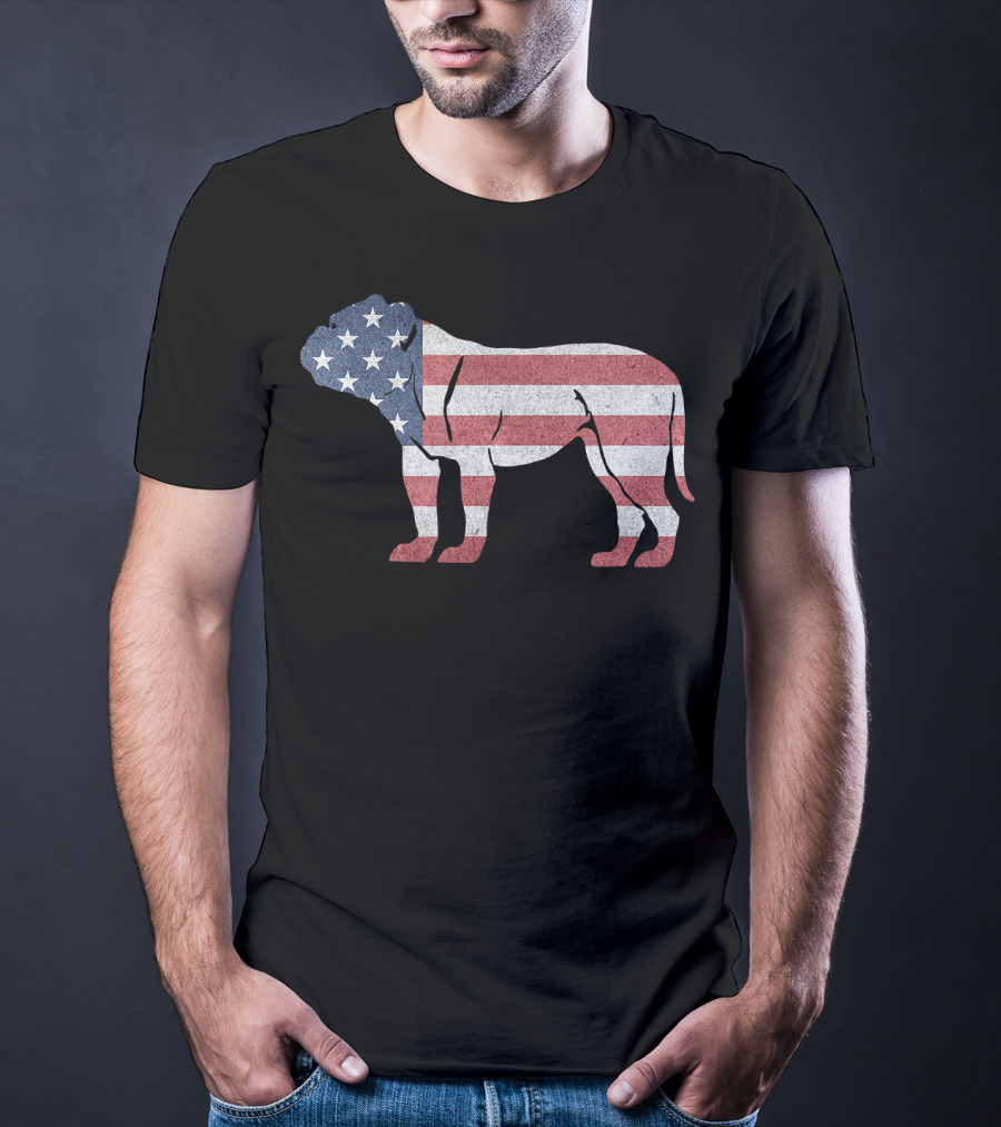 American Flag USA Bulldog Stylish Dog Animal T-Shirt