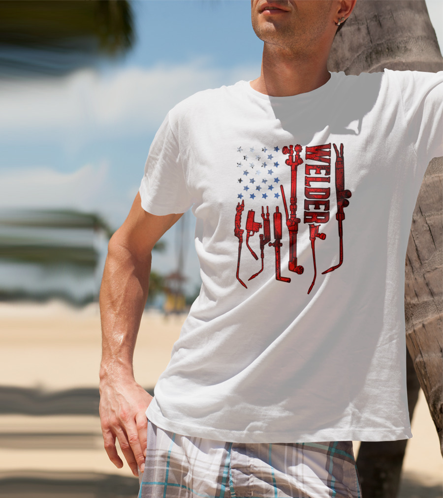 USA Flag Welder Mask Gas Welding Metal Tools T-Shirt