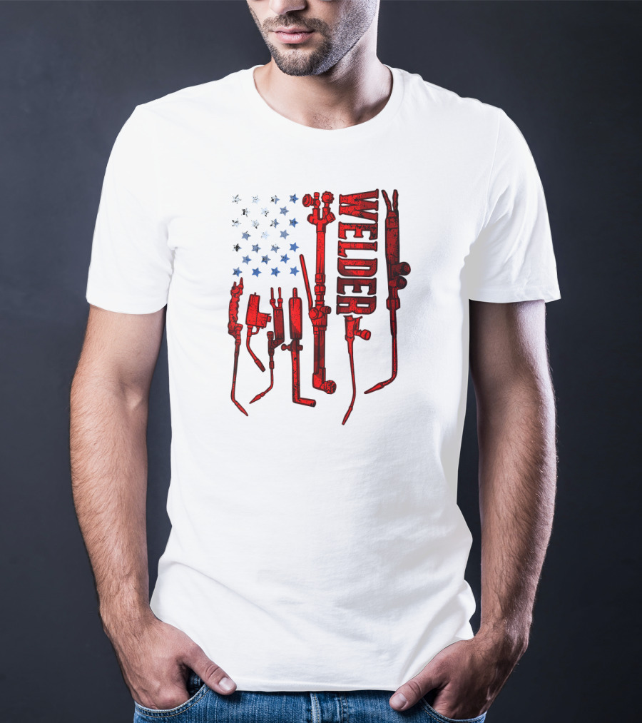 USA Flag Welder Mask Gas Welding Metal Tools T-Shirt