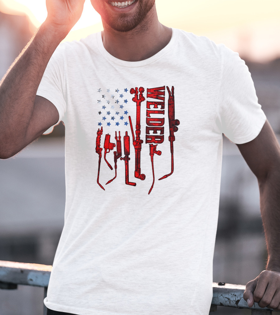USA Flag Welder Mask Gas Welding Metal Tools T-Shirt