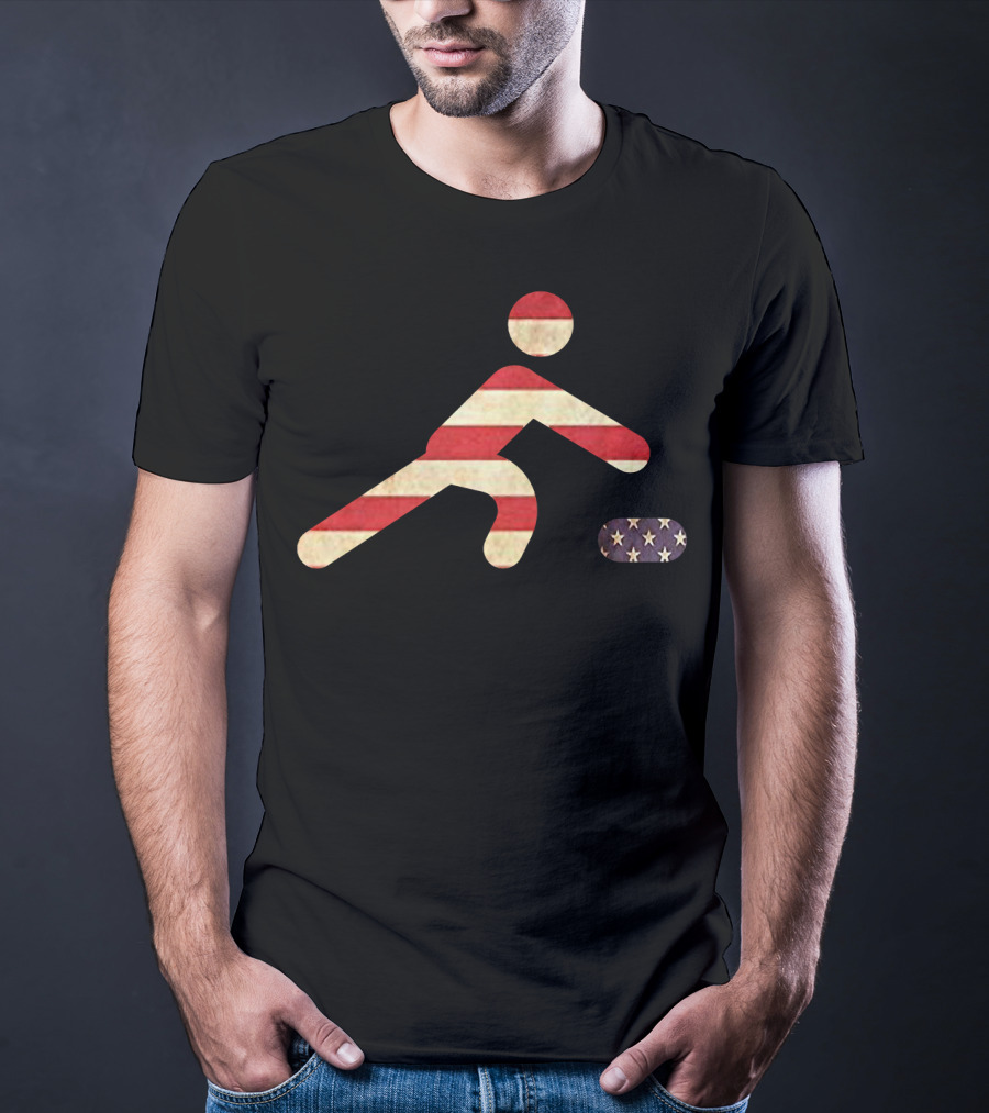 USA Funny Flag Curling American Fan Sports T-Shirt