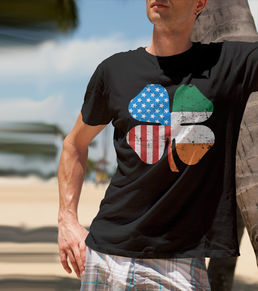 St. Patrick's Day Clover USA Ireland Flag T-Shirt
