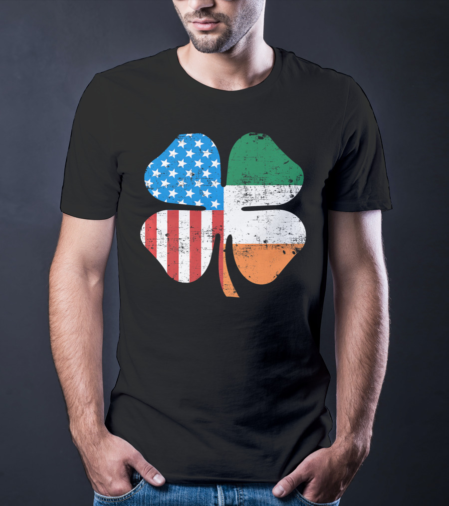 St. Patrick's Day Clover USA Ireland Flag T-Shirt