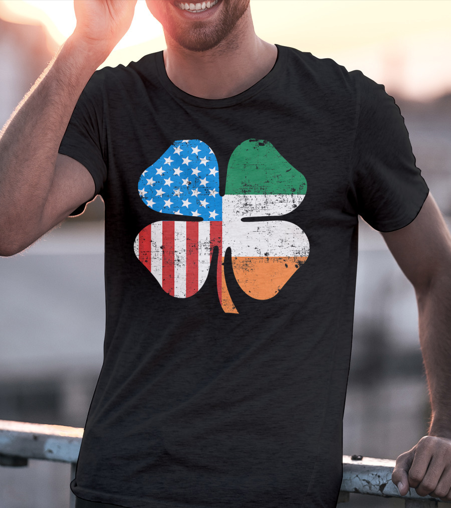 St. Patrick's Day Clover USA Ireland Flag T-Shirt