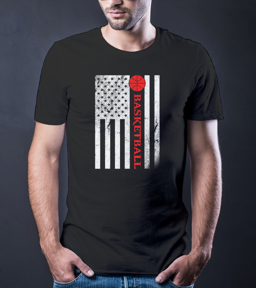 USA Red White Vintage American Flag Basketball T-Shirt
