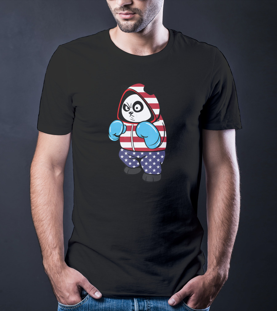 USA United States Boxing Panda Bear In American Flag Hoodie And Gloves T-Shirt