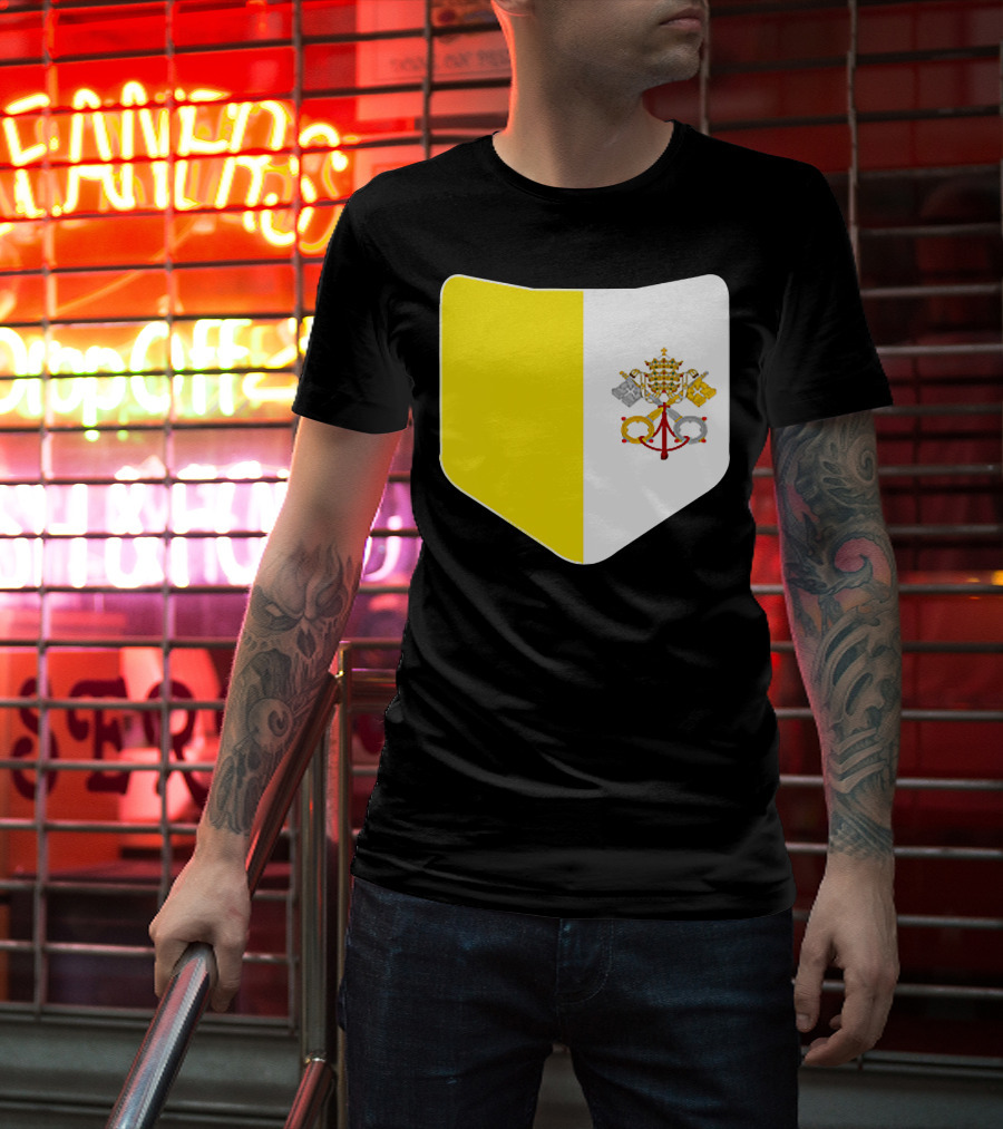 Vatican City Flag Pocket Style Emblem Design With Keys And Tiara T-Shirt