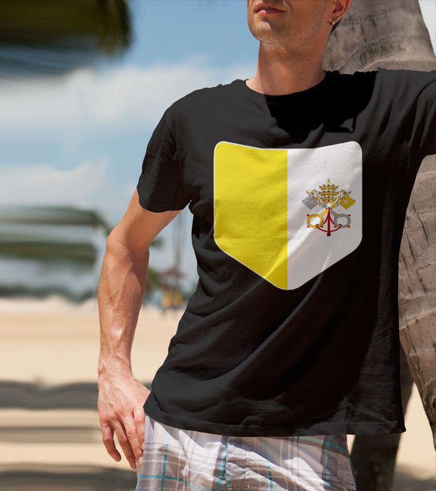 Vatican City Flag Pocket Style Emblem Design With Keys And Tiara T-Shirt
