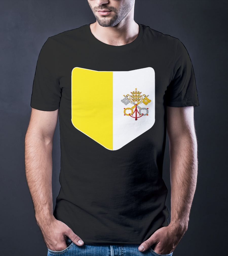 Vatican City Flag Pocket Style Emblem Design With Keys And Tiara T-Shirt