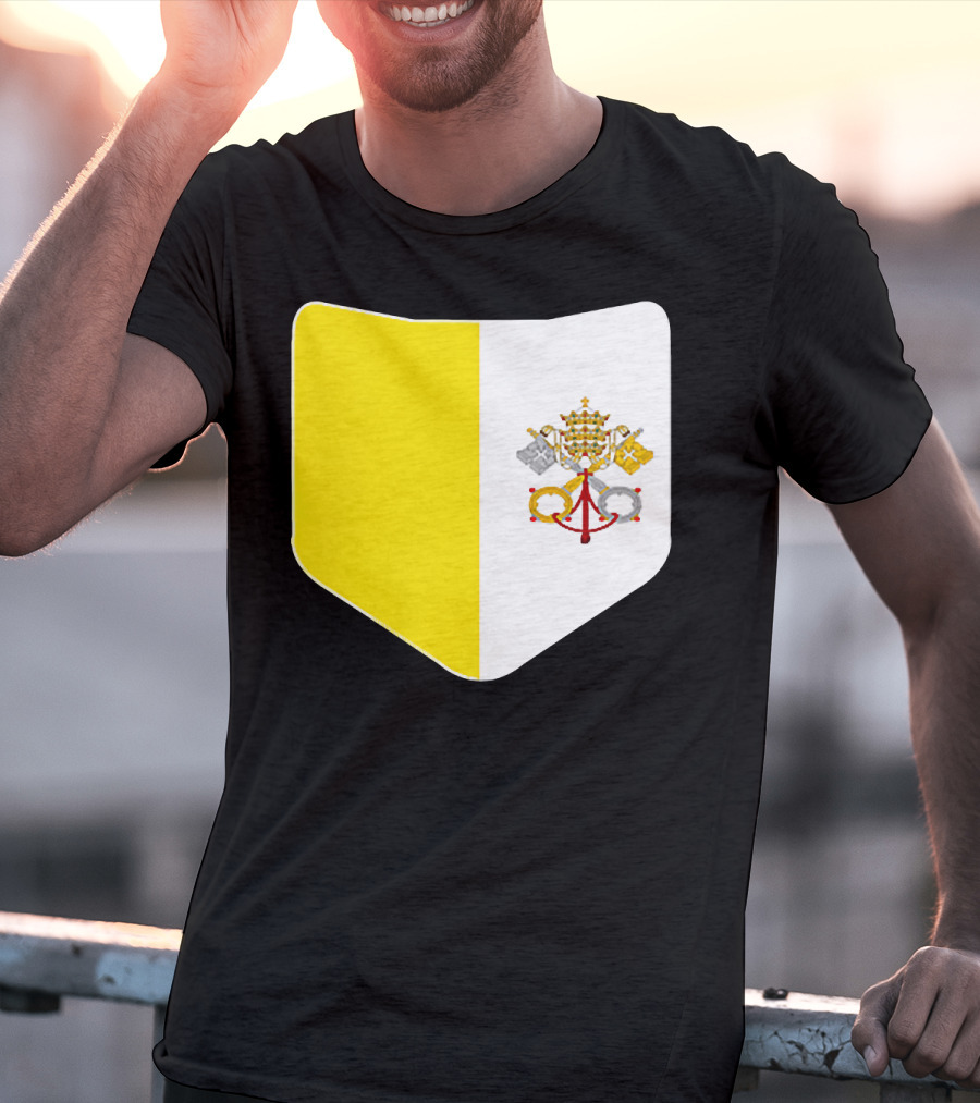 Vatican City Flag Pocket Style Emblem Design With Keys And Tiara T-Shirt